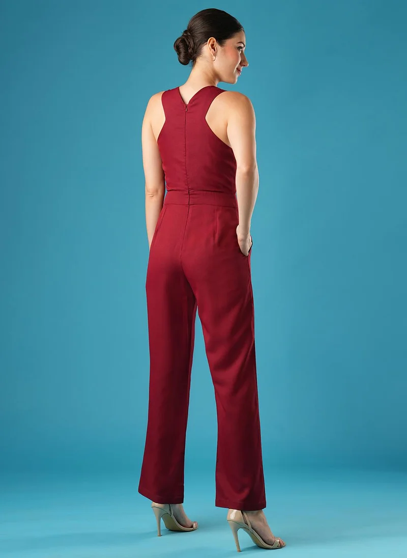 globus Maroon Globus Women V-Neck Basic Jumpsuit for Women | Best Price UAE